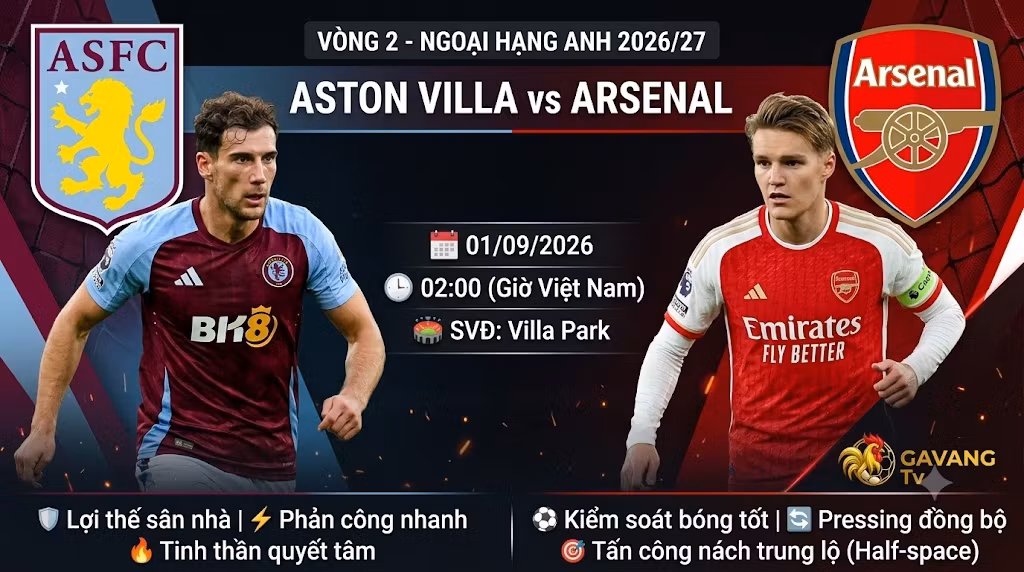 Nhận định Aston Villa vs Arsenal 02h00 ngày 1/9: Sức mạnh Pháo thủ