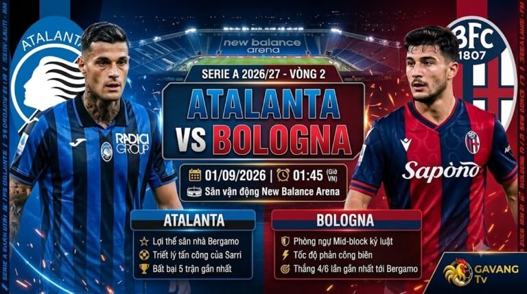 Nhận định trực tiếp trận đấu Atalanta vs Bologna vòng 2 Serie A 2026/27 trên Gavang TV